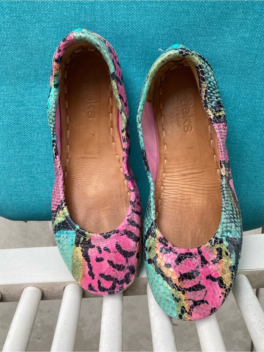 Tieks Electric Snake Multicolor Snake-Print Ballet Flats — Size 7